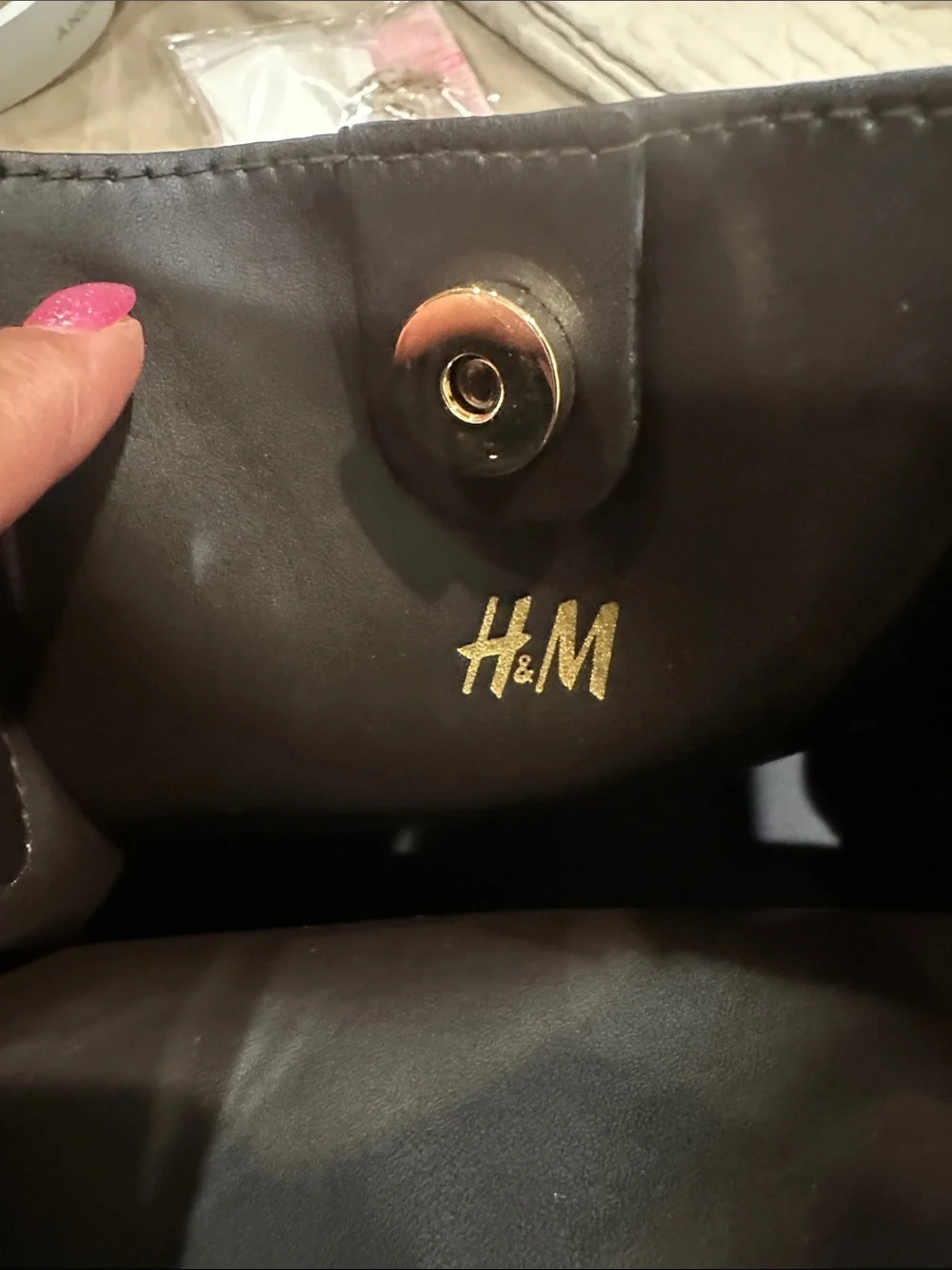 H&M Black Suede Top-Handle Tote with Gold Buckle